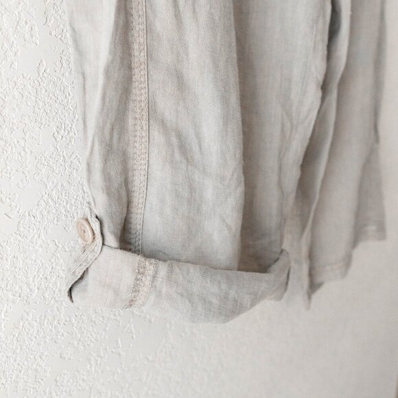 Blue Earth Pants Sz 12 Tan 100% Linen Cargo Utility Roll Tab Cropped Beachcomber - Picture 6 of 8